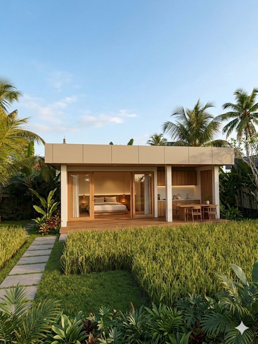 Villa exterior — outdoor deck, pool, open-air living